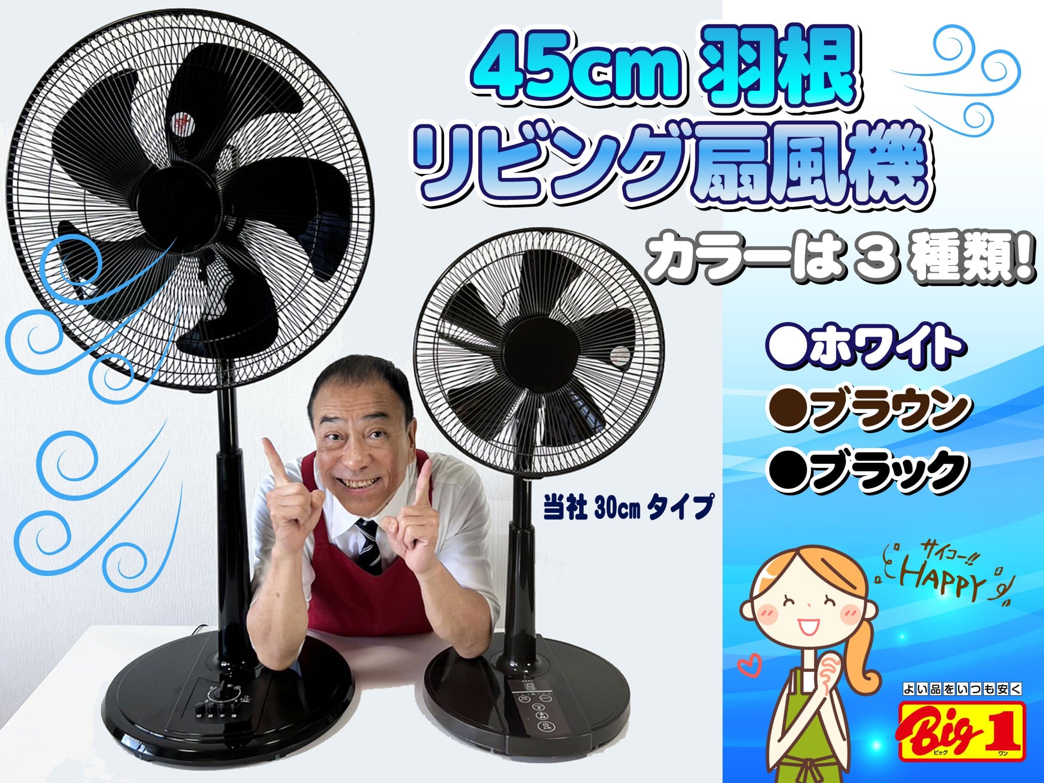 デカい！【45cm羽根 リビング扇風機】